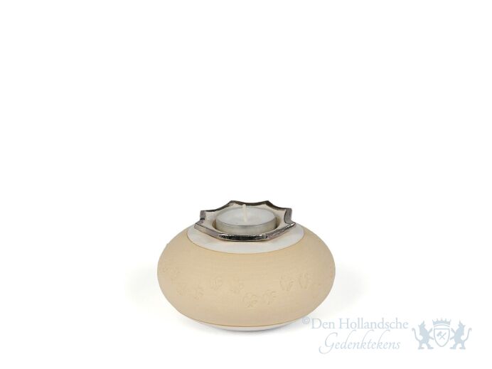 Ovale dierenurn van keramiek met kaarsenhouder beige foto 1