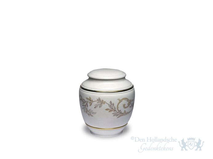 Porseleinen mini urn met sierlijke bloemen foto 1
