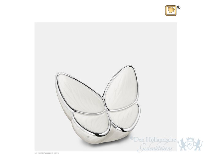 Wings of Hope Keepsake Urn Pearl White and Pol Silver foto 1