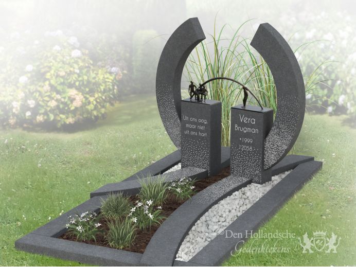 Modern granieten grafmonument met brons foto 1