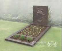 Moderne budget grafsteen met bloemstrook foto 3