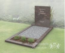 Moderne budget grafsteen met bloemstrook foto 1