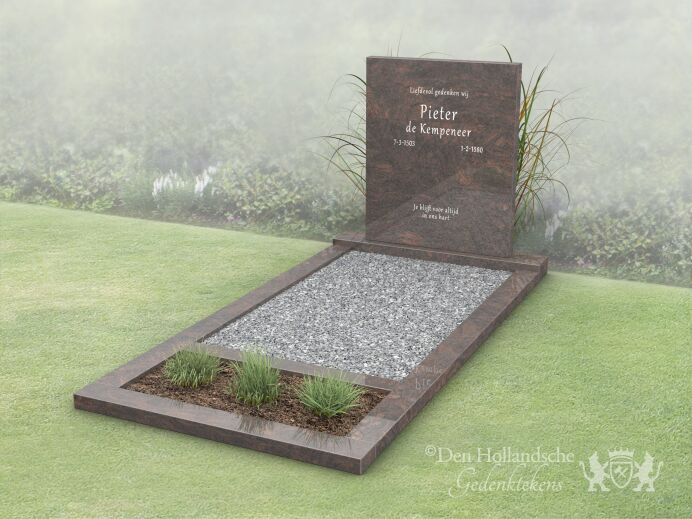 Moderne budget grafsteen met bloemstrook foto 1