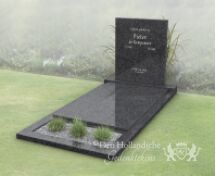 Moderne budget grafsteen met dekplaat en bloemstrook foto 1