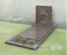 Moderne budget grafsteen met dekplaat en bloemstrook foto 2