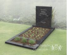 Moderne budget grafsteen met open gedeelte en bloemstrook foto 2