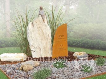 Natuurlijk dubbel grafmonument met cortenstaal