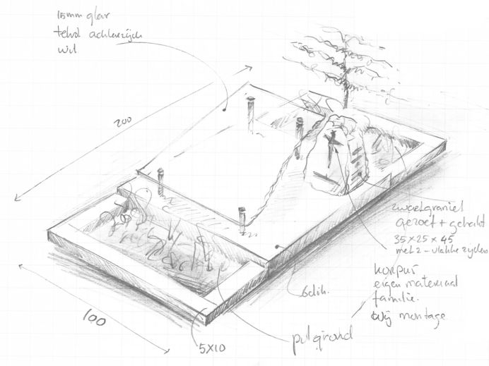 Schets exclusief grafmonument met glasplaat foto 1