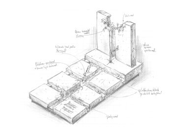 Schets exclusief monument met bronzen boom