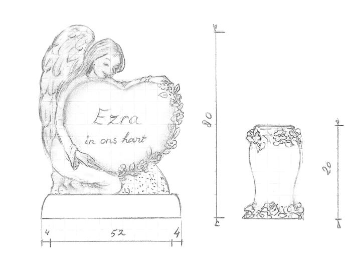 Schets grafsteen met Engel en hart foto 1