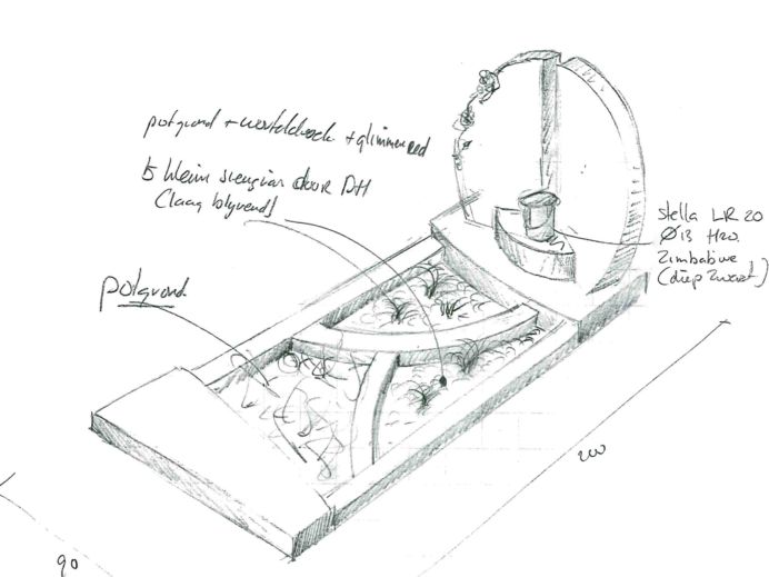 Schets grafsteen met gehakte rozen foto 1