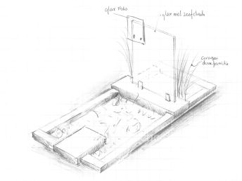 Schets grafsteen met glasplaten