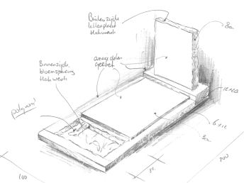Schets grafsteen met halve denkplaat