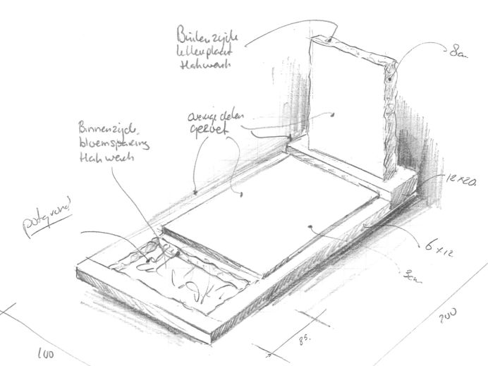 Schets grafsteen met halve denkplaat foto 1
