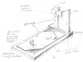 Schets grafsteen met klassiek kruis