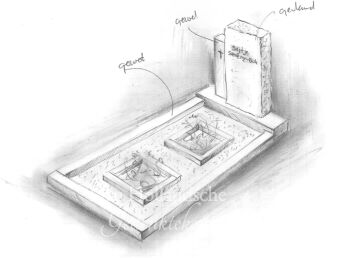 Schets grafsteen met twee bloemsparingen