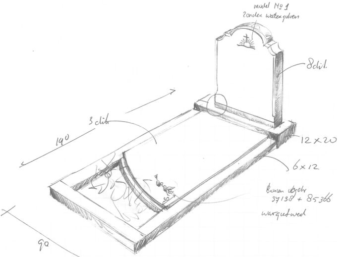 Schets klassieke grafsteen met bloemsparing foto 1