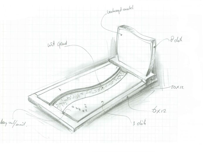 Schets moderne grafsteen met rivier foto 1