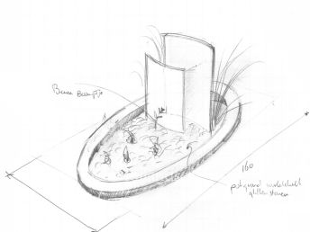 Schets ovale grafsteen met glazen platen