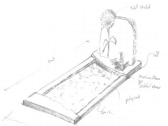 Schets ruw grafmonument met gehakte zonnebloem