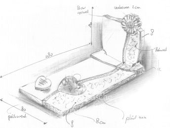 Schets ruwe grafsteen met gehakte zonnebloem