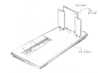 Schetsontwerp grafsteen met drie glasplaten