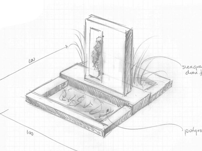 Schetsontwerp grafsteen met RVS plaat foto 1