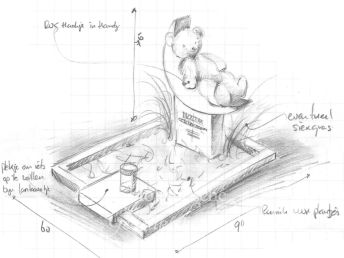 Schetsontwerp kindermonument met beertje