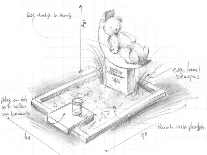 Schetsontwerp kindermonument met beertje foto 1