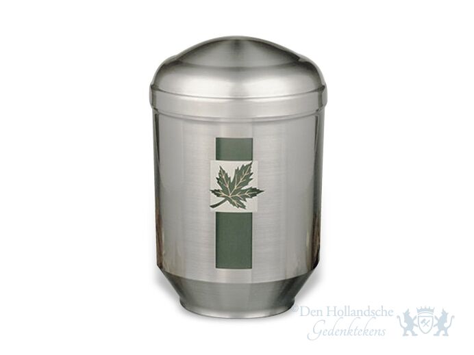 Aluminium urn met decoratief herfstblad foto 1