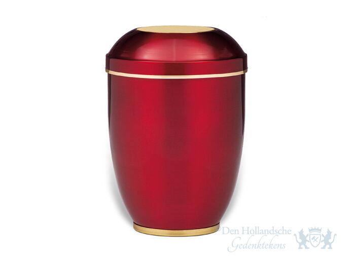 Bordeauxrode aluminium urn met gouden randje foto 1