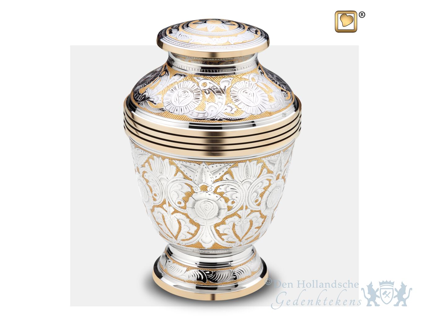 Elegant Floral Adult Urn Pol Silver Den Hollandsche Gedenktekens