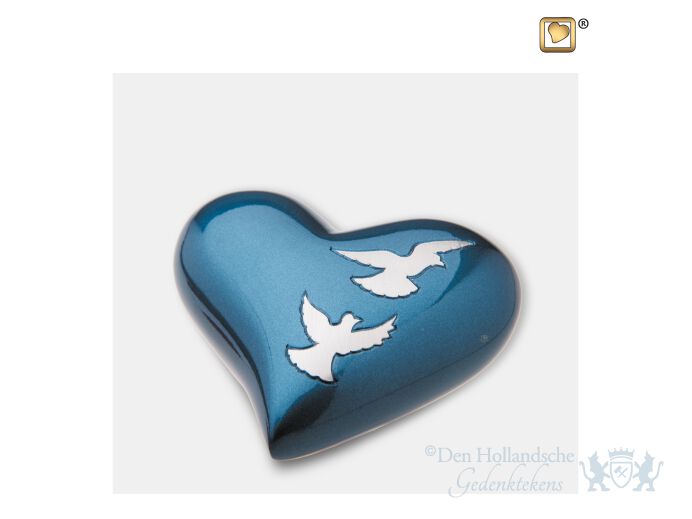 Flying Doves Heart Keepsake Urn Blue and Bru Pewter foto 1
