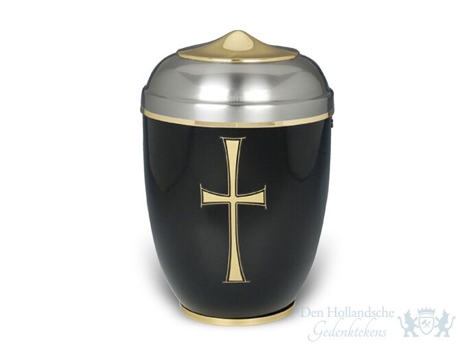 Klassieke aluminium urn met gouden kruis foto 1