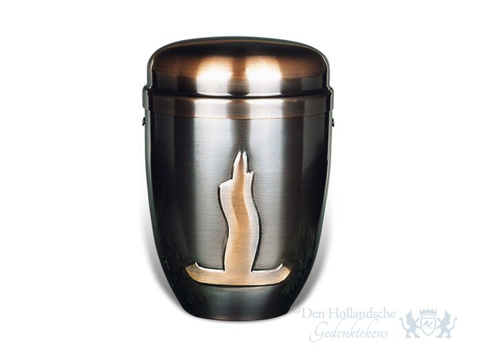 Koperen urn met kunstenaars decoratie foto 1