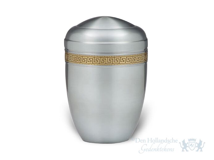 Lichte urn van aluminium met gouden decoratie foto 1