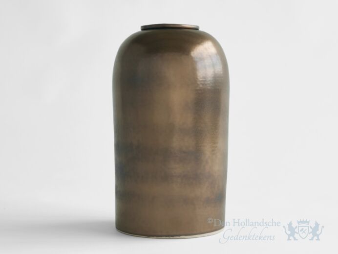 PELION &ndash; handgemaakte urn in koperkleurig metallic keramiek foto 1
