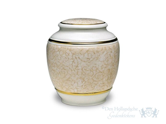 Porseleinen urn met beige decoratie foto 1