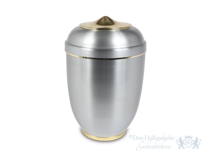 Ronde aluminium urn met gouden randjes foto 1
