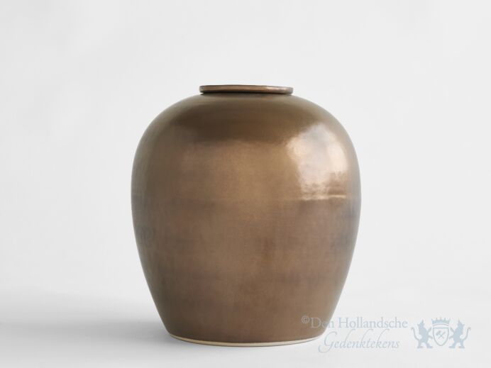 VERNO &ndash; handgemaakte urn in koperkleurig metallic keramiek foto 1