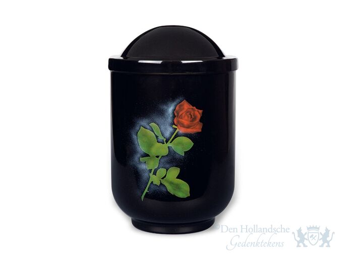 Zwarte aluminium urn met afbeelding van roos foto 1
