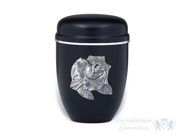 Zwarte aluminium urn  met roosdecoratie foto 1