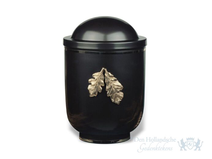 Zwarte urn van aluminium met herfstbladeren  foto 1