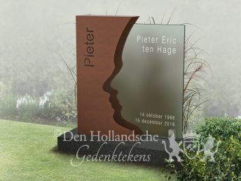 Urnengraf kort grafmonument met silhouet van cortenstaal