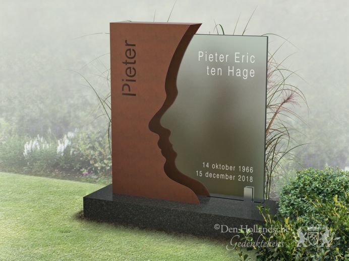 Urnengraf kort grafmonument met silhouet van cortenstaal foto 1