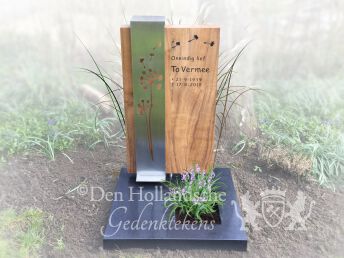 Urnmonument met hout en RVS