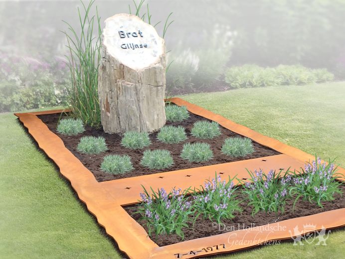 Versteend hout cortenstaal grafmonumentfoto 1