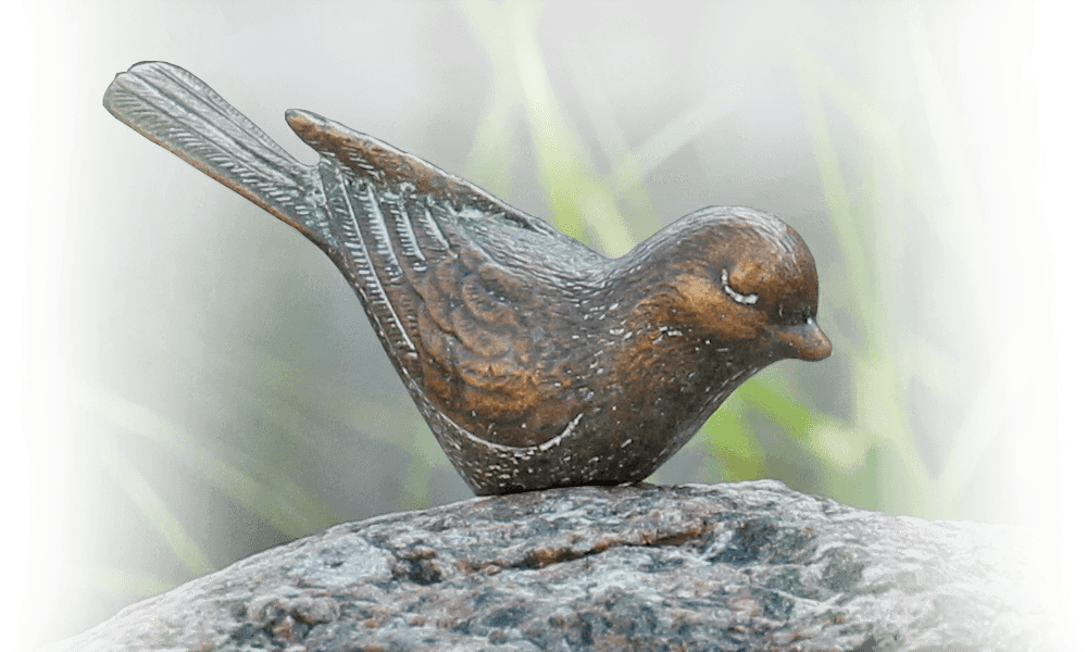 urnengraf brons vogeltje op zwerfkei