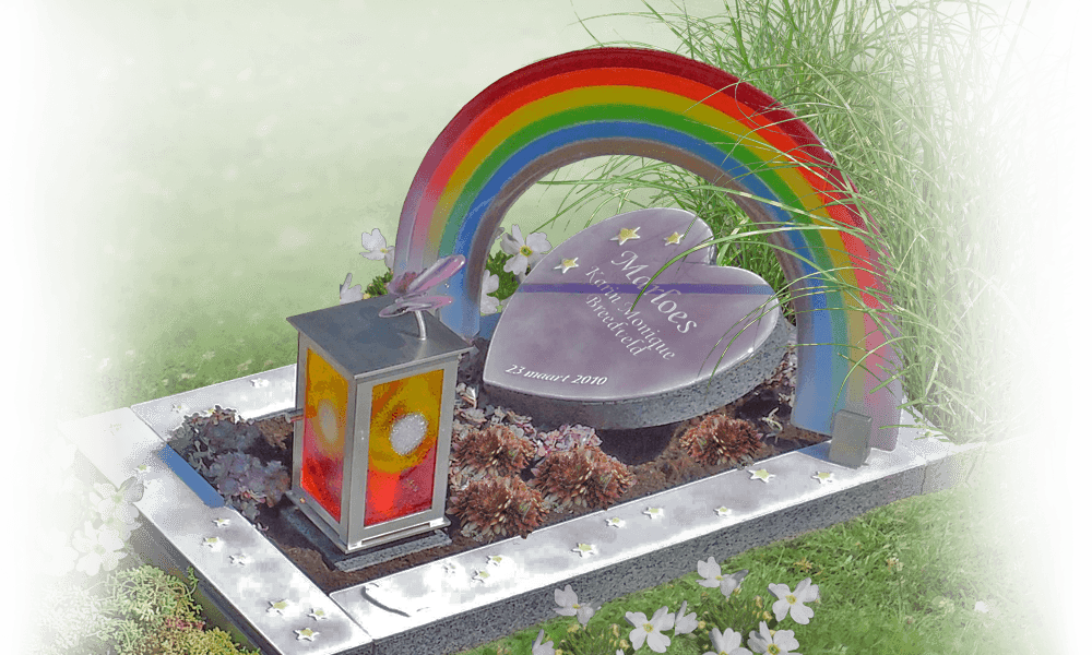 urnengraf kind met glazen regenboog