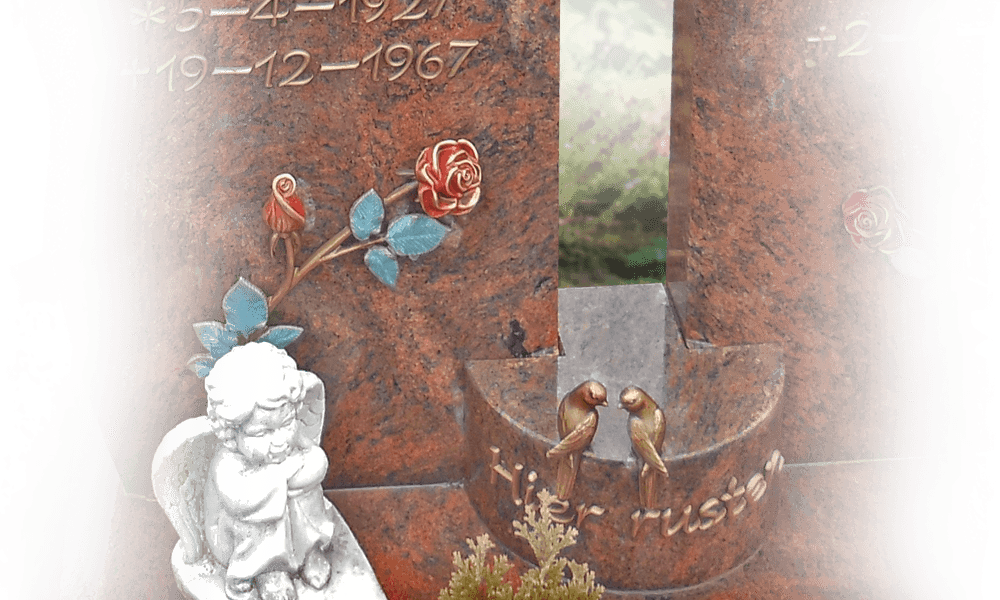 bronzen bloemen op grafsteen